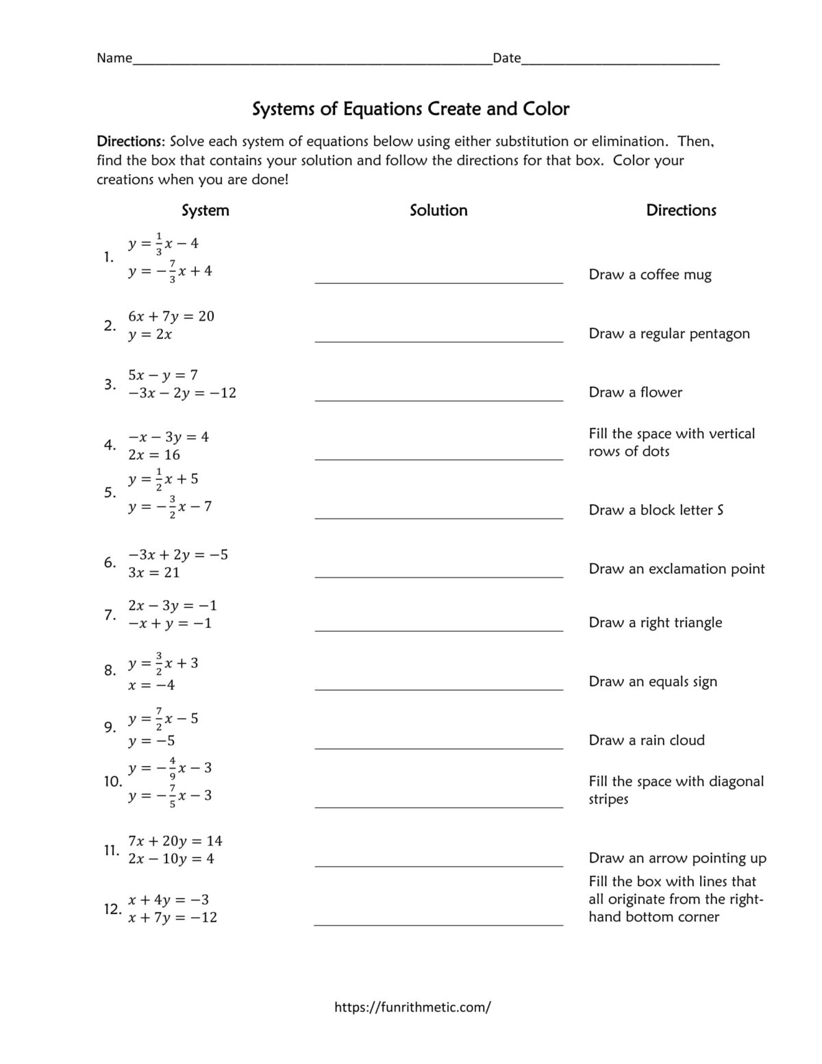 systems of equations worksheet