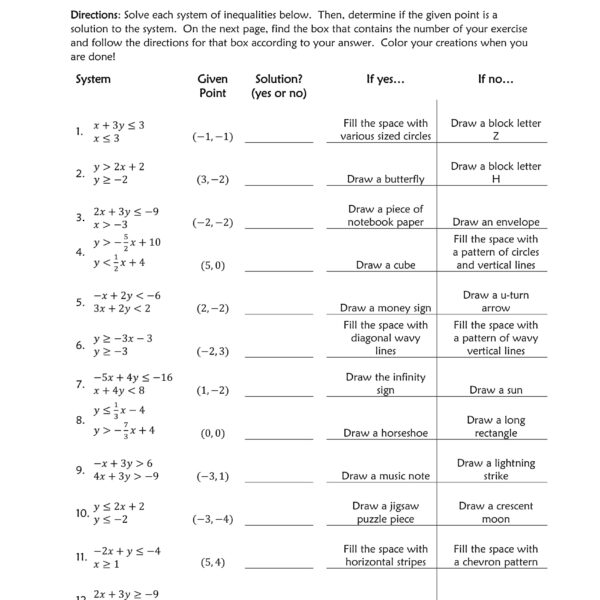 systems of inequalities worksheet