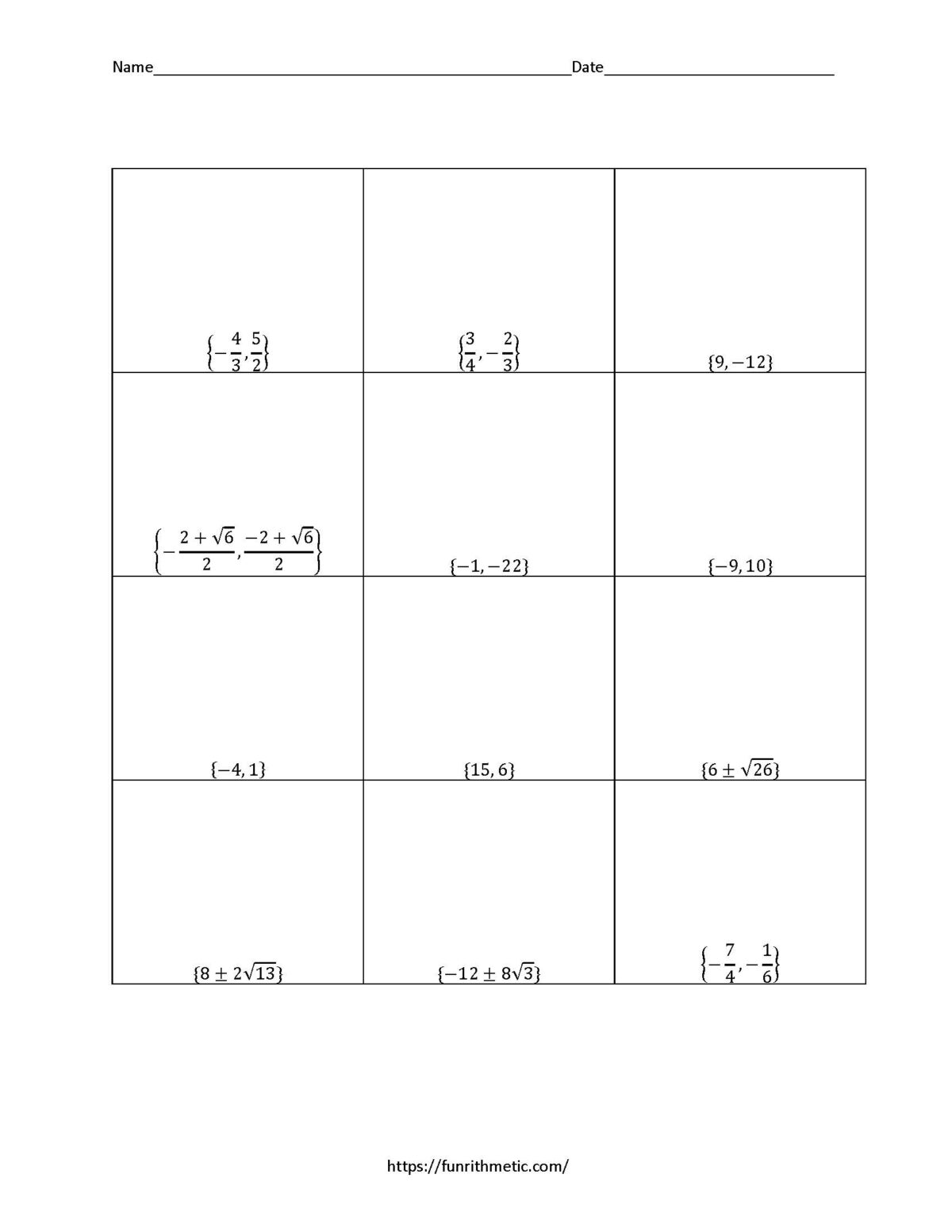 the quadratic formula worksheet